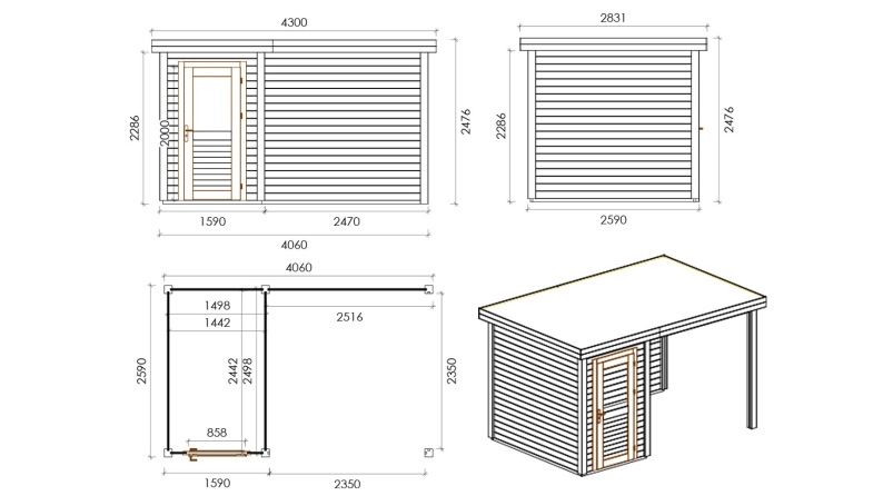 Casetta da giardino in legno Mira 4.06x2.59 m - 10.51 m2 - 28 mm - impregnata