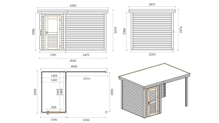 Casetta da giardino in legno Mira 4.06x2.59 m - 10.51 m2 - 28 mm - impregnata
