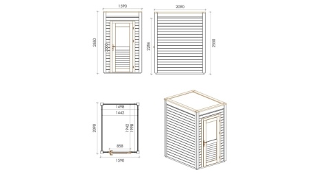 Casetta da giardino in legno Veya 1.59x2.09 m - 3.32 m2 - 28 mm - impregnata