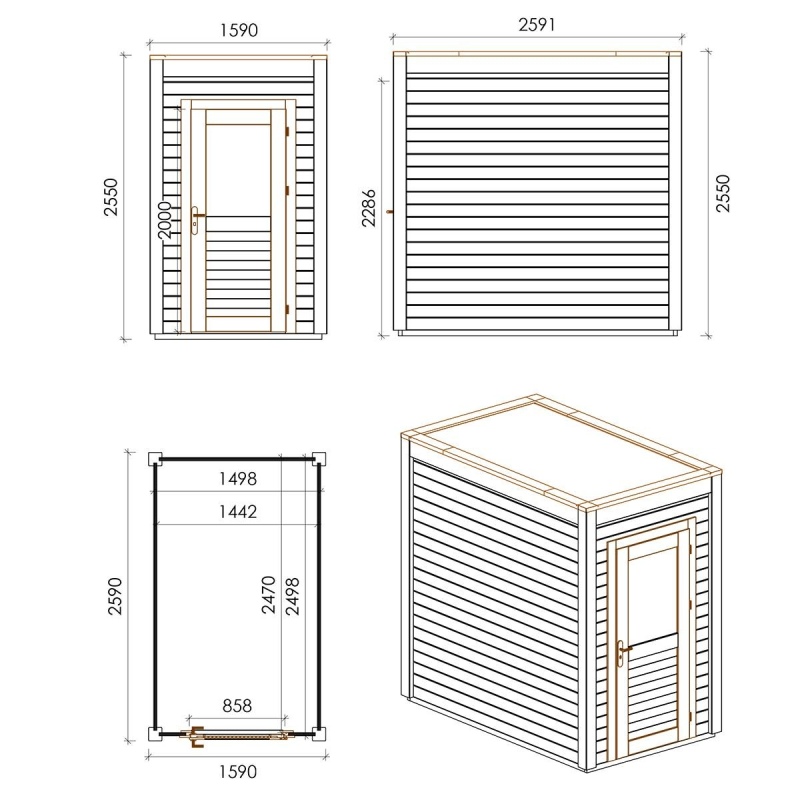 Casetta da giardino in legno  1.59x2.59 m - 4.12 m2 - 28 mm - impregnata