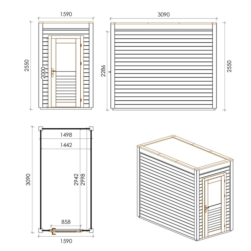 Casetta da giardino in legno  1.59x3.09 m - 4.91 m2 - 28 mm - impregnata
