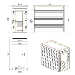 Casetta da giardino in legno  1.59x3.09 m - 4.91 m2 - 28 mm - impregnata