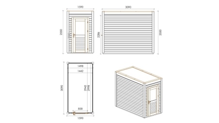 Casetta da giardino in legno Veya 1.59x3.09 m - 4.91 m2 - 28 mm - impregnata