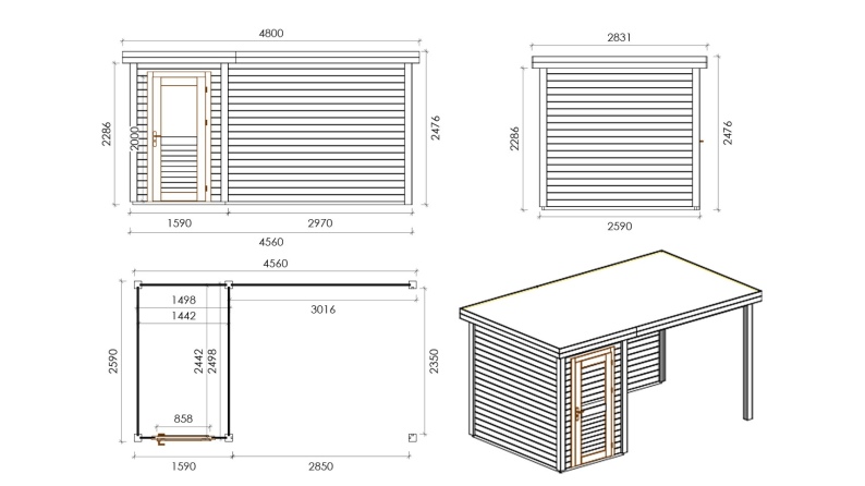 Casetta da giardino in legno Mira 4.56x2.59 m - 11.81 m2 - 28 mm - impregnata
