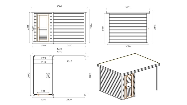 Casetta da giardino in legno Mira 1.59x3.09 m - 12.54 m2 - 28 mm - impregnata
