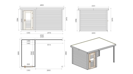 Casetta da giardino in legno Mira 1.59x3.09 m - 14.09 m2 - 28 mm - impregnata