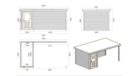 Casetta da giardino in legno Mira 1.59x3.09 m - 17.18 m2 - 28 mm - impregnata