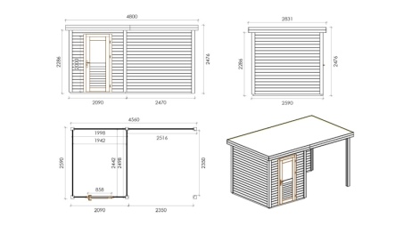 Casetta da giardino in legno Vala 2.09x2.59 m - 11.81 m2 - 28 mm - impregnata