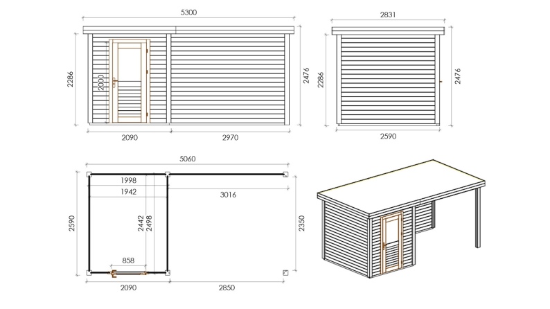 Casetta da giardino in legno Vala 5.06x2.59 m - 13.1 m2 - 28 mm - impregnata