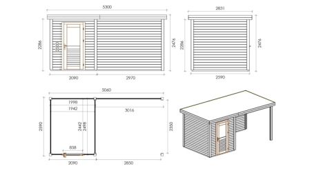 Casetta da giardino in legno Vala 5.06x2.59 m - 13.1 m2 - 28 mm - impregnata