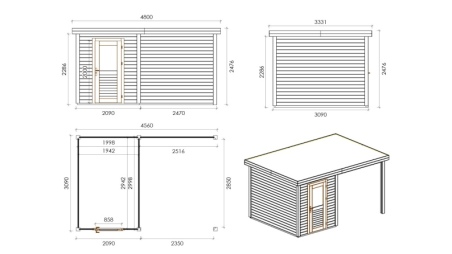 Casetta da giardino in legno Vala 4.56x3.09 m - 14.1 m2 - 28 mm - impregnata