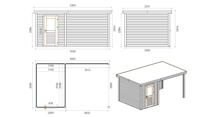 Casetta da giardino in legno Vala 5.06x3.09 m - 15.63 m2 - 28 mm - impregnata
