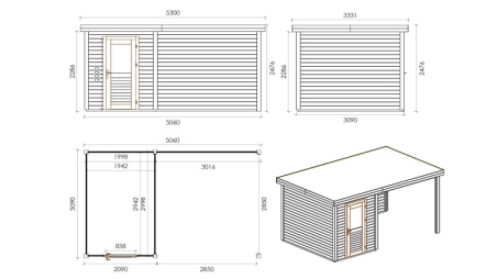 Casetta da giardino in legno Vala 5.06x3.09 m - 15.63 m2 - 28 mm - impregnata