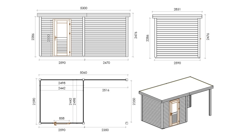 Casetta da giardino in legno Rava 5.06x2.59 m - 13.1 m2 - 28 mm - impregnata
