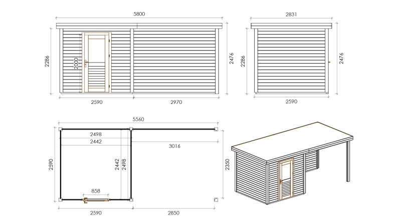 Casetta da giardino in legno Rava 2.59x2.59 m - 14.4 m2 - 28 mm - impregnata