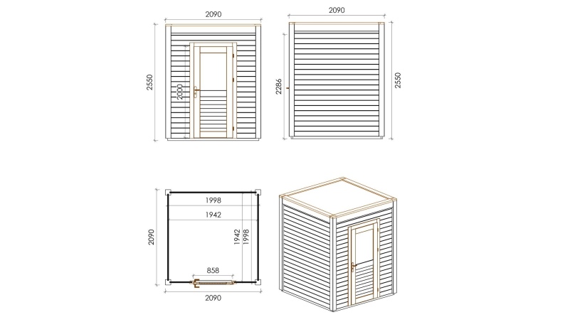 Casetta da giardino in legno Luma 2.09x2.09 m - 4.37 m2 - 28 mm - impregnata