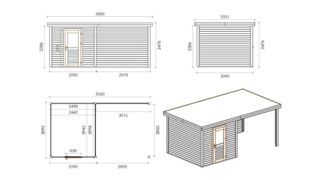 Casetta da giardino in legno Rava 2.59x3.09 m - 17.18 m2 - 28 mm - impregnata