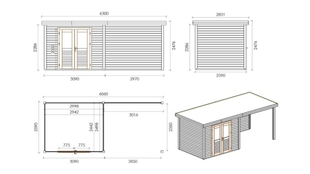 Casetta da giardino in legno Aura 3.09x2.59 m - 15.7 m2 - 28 mm - impregnata