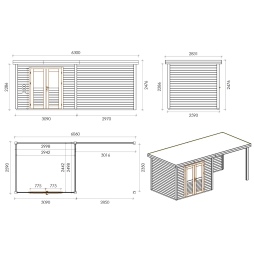 Casetta da giardino in legno Aura 6.06x2.59 m - 15.7 m2 - 28 mm - impregnata