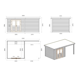 Casetta da giardino in legno Aura 5.56x3.09 m - 17.18 m2 - 28 mm - impregnata