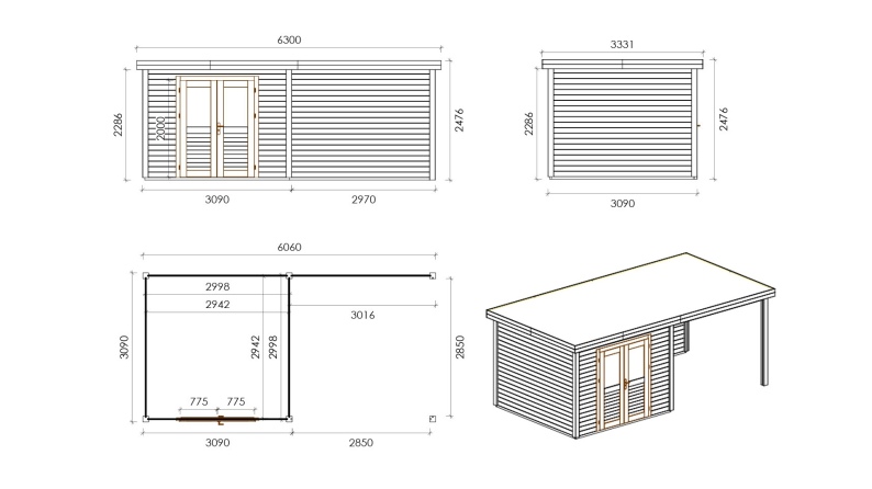 Casetta da giardino in legno Aura 3.09x3.09 m - 18.72 m2 - 28 mm - impregnata
