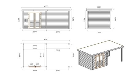 Casetta da giardino in legno Aura 3.09x3.09 m - 18.72 m2 - 28 mm - impregnata