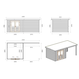 Casetta da giardino in legno Aura 6.06x3.09 m - 18.72 m2 - 28 mm - impregnata