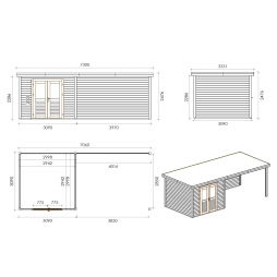 Casetta da giardino in legno Aura 7.06x3.09 m - 21.81 m2 - 28 mm - impregnata