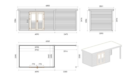 Casetta da giardino in legno Freya 4.09x2.59 m - 17 m2 - 28 mm - impregnata