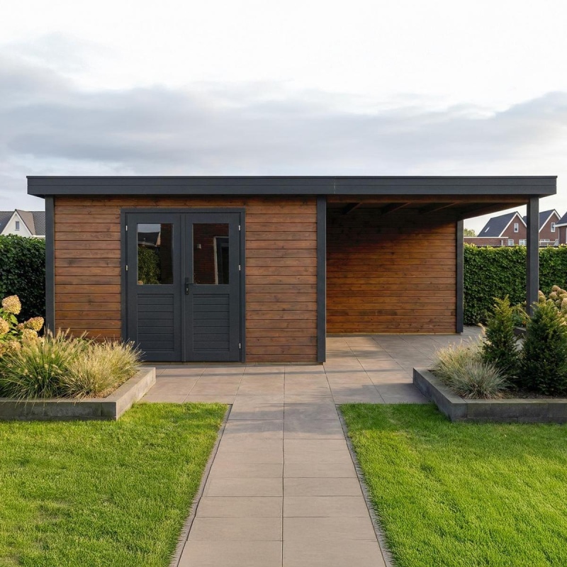Casetta da giardino in legno Freya 7.6x2.59 m - 18.28 m2 - 28 mm - impregnata