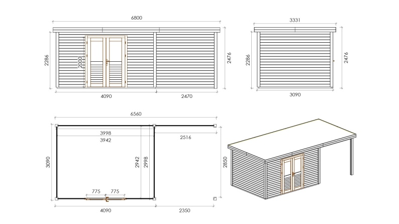 Casetta da giardino in legno Freya 4.09x3.09 m - 20.27 m2 - 28 mm - impregnata