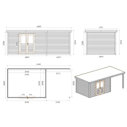 Casetta da giardino in legno Freya 6.56x3.09 m - 20.27 m2 - 28 mm - impregnata