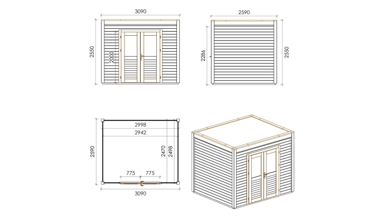 Casetta da giardino in legno Sora 3.09x2.59 m - 8 m2 - 28 mm - impregnata