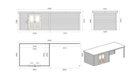 Casetta da giardino in legno Freya 4.09x3.09 m - 24.9 m2 - 28 mm - impregnata