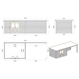 Casetta da giardino in legno Freya 8.06x3.09 m - 24.9 m2 - 28 mm - impregnata