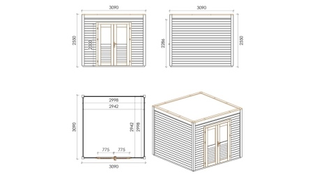 Casetta da giardino in legno Sora 3.09x3.09 m - 9.55 m2 - 28 mm - impregnata