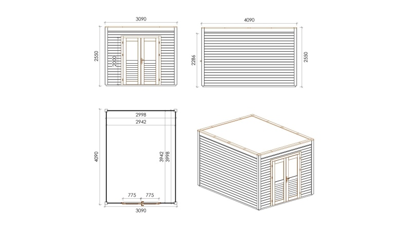 Casetta da giardino in legno Sora 3.09x4.09 m - 12.64 m2 - 28 mm - impregnata