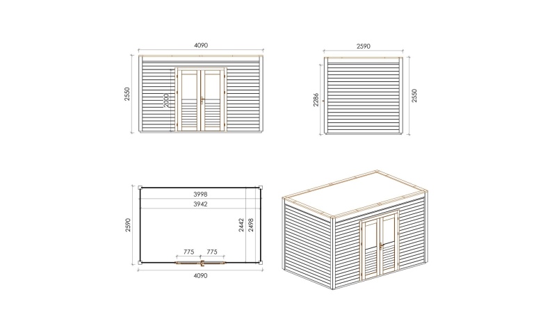 Casetta da giardino in legno Nova 4.09x2.59 m - 10.59 m2 - 28 mm - impregnata