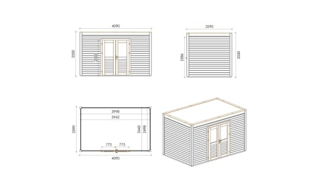 Casetta da giardino in legno Nova 4.09x2.59 m - 10.59 m2 - 28 mm - impregnata