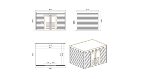 Casetta da giardino in legno Nova 4.09x3.09 m - 12.64 m2 - 28 mm - impregnata