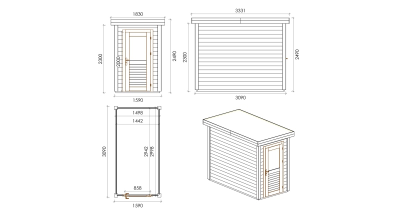 Casetta da giardino in legno Mira 1.59x3.09 m - 4.91 m2 - 28 mm - impregnata