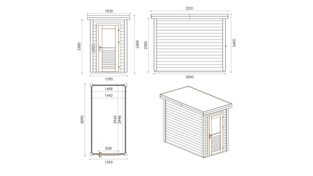 Casetta da giardino in legno Mira 1.59x3.09 m - 4.91 m2 - 28 mm - impregnata