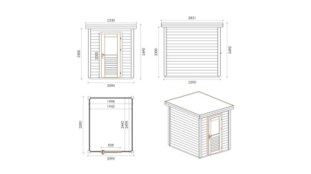 Casetta da giardino in legno Vala 2.09x2.59 m - 5.41 m2 - 28 mm - impregnata