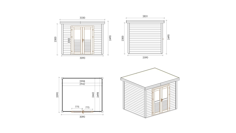 Casetta da giardino in legno Aura 3.09x2.59 m - 8 m2 - 28 mm - impregnata