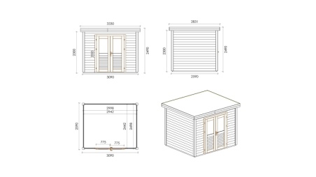 Casetta da giardino in legno Aura 3.09x2.59 m - 8 m2 - 28 mm - impregnata