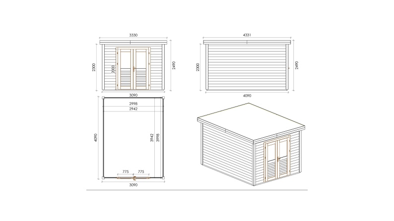 Casetta da giardino in legno Aura 3.09x4.09 m - 12.64 m2 - 28 mm - impregnata