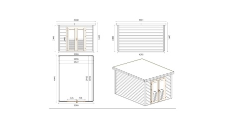 Casetta da giardino in legno Aura 3.09x4.09 m - 12.64 m2 - 28 mm - impregnata