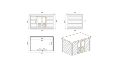 Casetta da giardino in legno Freya 4.09x2.59 m - 10.59 m2 - 28 mm - impregnata