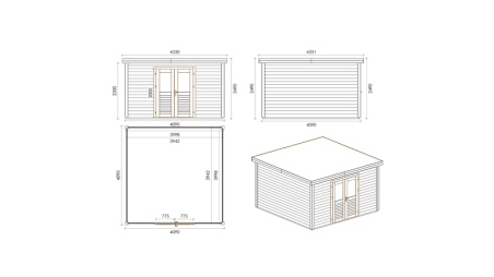 Casetta da giardino in legno Freya 4.09x4.09 m - 16.73 m2 - 28 mm - impregnata