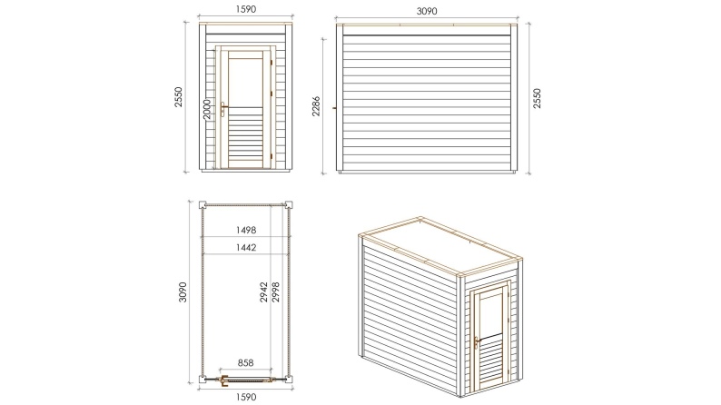 Casetta da giardino in legno Veya 1.59x3.09 m - 4.91 m2 - 28 mm - impregnata